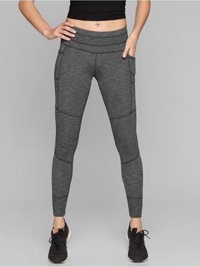 Athleta‎ Contender Heather Gray Mid-High Rise Ribbed Cuff Pocket Leggings Medium